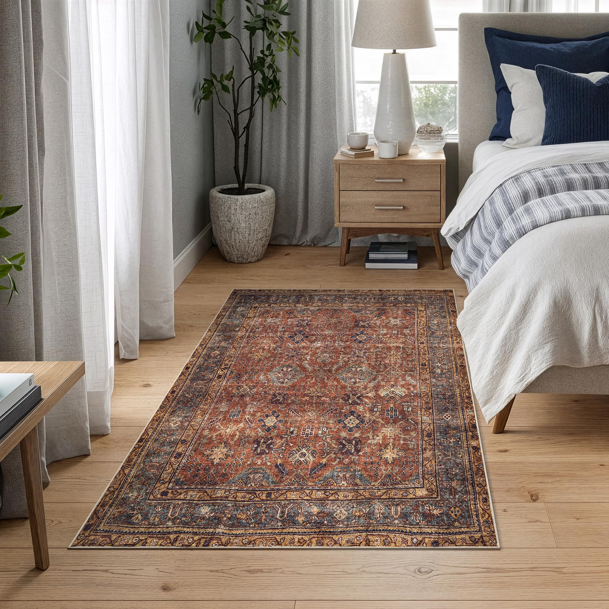 Bloom Rugs Washable Non-Slip 3' x 5' Rug - Terracotta/Mustard