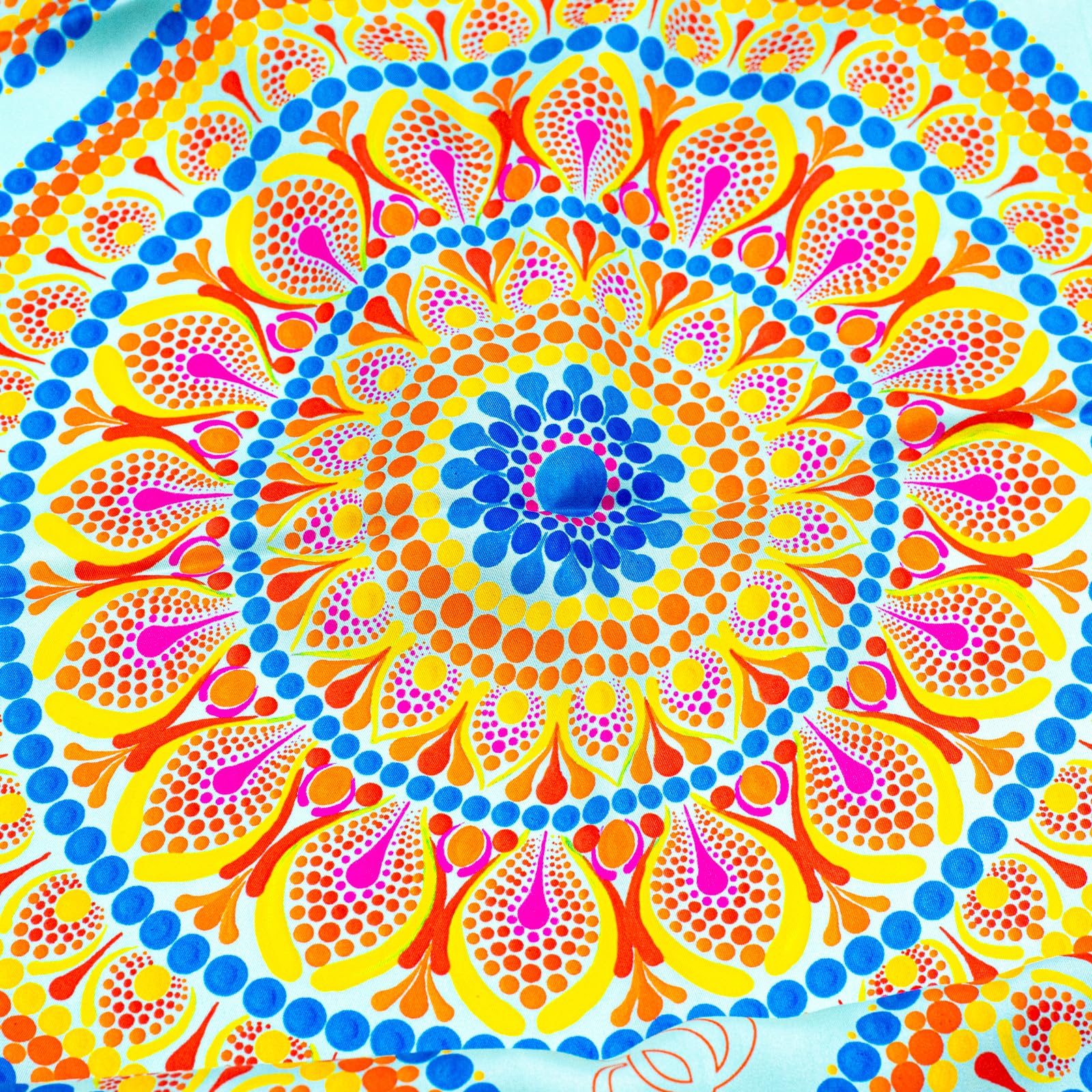 Sciarpa in 100% Seta Made in Italy 45x160 cm - Mandala Disegnato a Mano - Stola Lunga Elegante Donna, Accessorio Moda Artigianale Lago di Como
