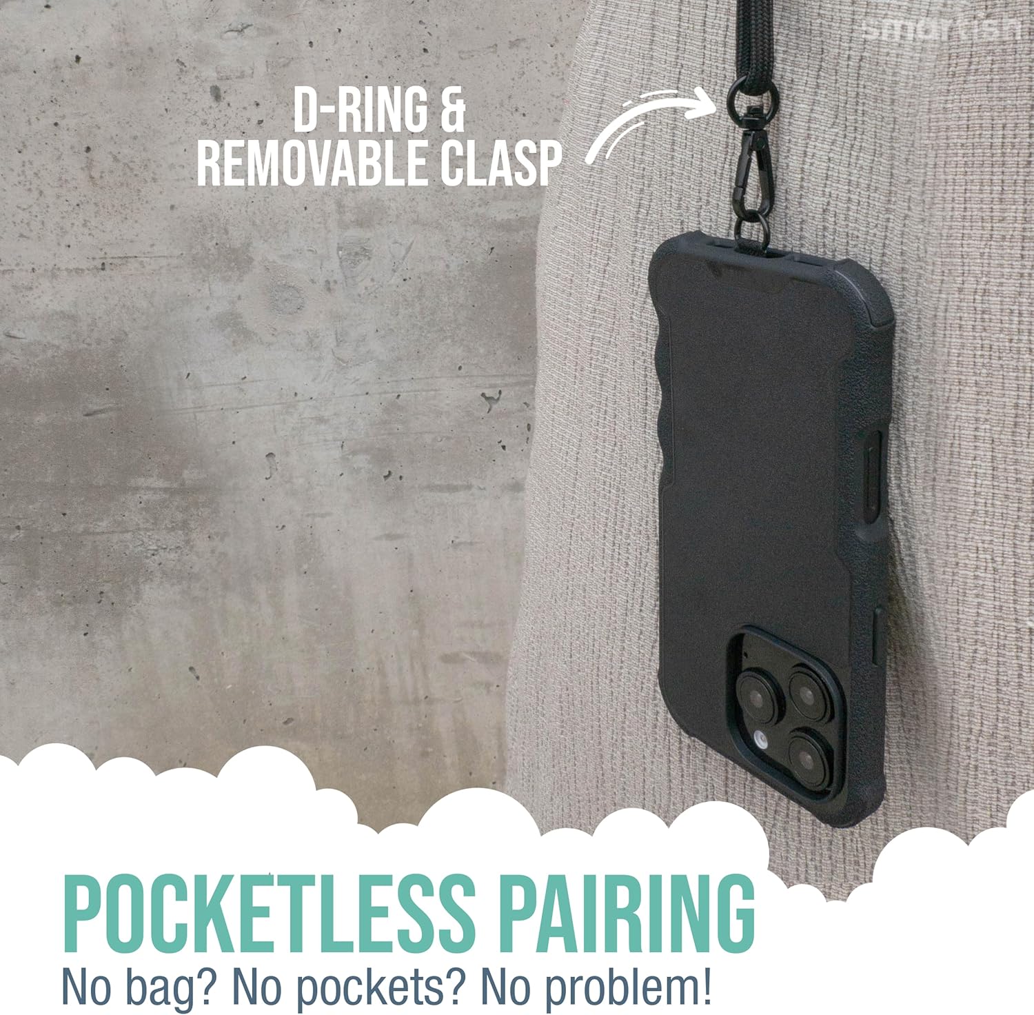 Smartish® iPhone 16 Pro MagSafe Case with Crossbody Lanyard Strap - Gripzilla - [Slim + Protective] Magnetic Armor Case with Universal Detachable Shoulder Neck Strap - Black Tie Affair