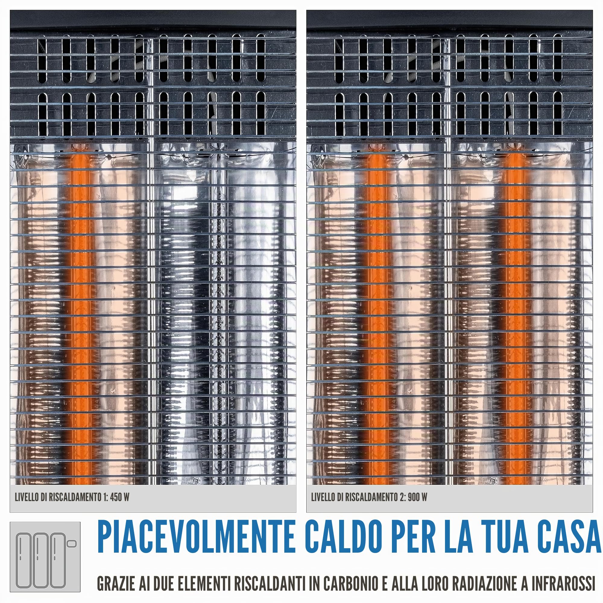 Güde Stufa a infrarossi GIH 900 (900 W di potenza di riscaldamento, 2 livelli di riscaldamento (450/900 W) con o senza oscillazione, 20 m³ max. capacità di riscaldamento ambiente, elementi riscaldanti