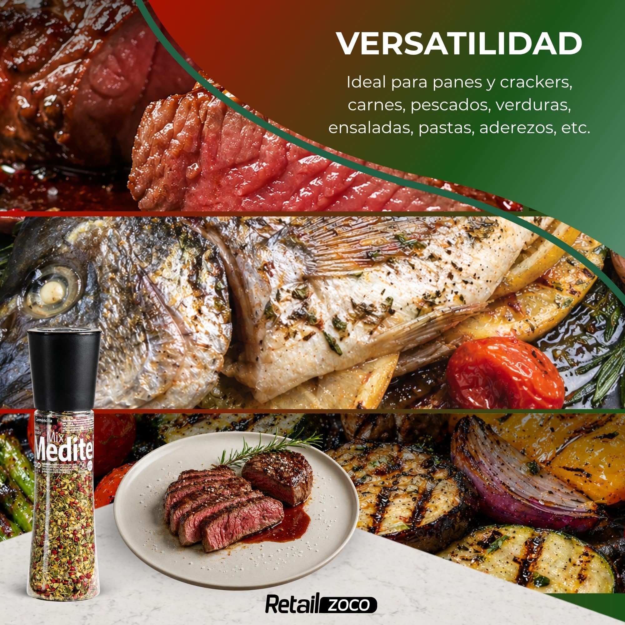 Sal Marina Mediterránea Mix Carmencita, Formato molinillo gigante, Ideal para Panes y crackers, Verduras, carnes y pescados, Ensaladas, Pasta, Marinados, Sin Gluten, Contiene 2 unidades de 190 g