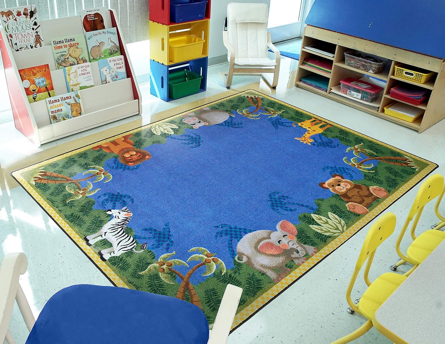 Joy Carpets Kid Essentials Infants & Toddlers Jungle Friends Rug, Multicolored, 5'4" x 7'8"
