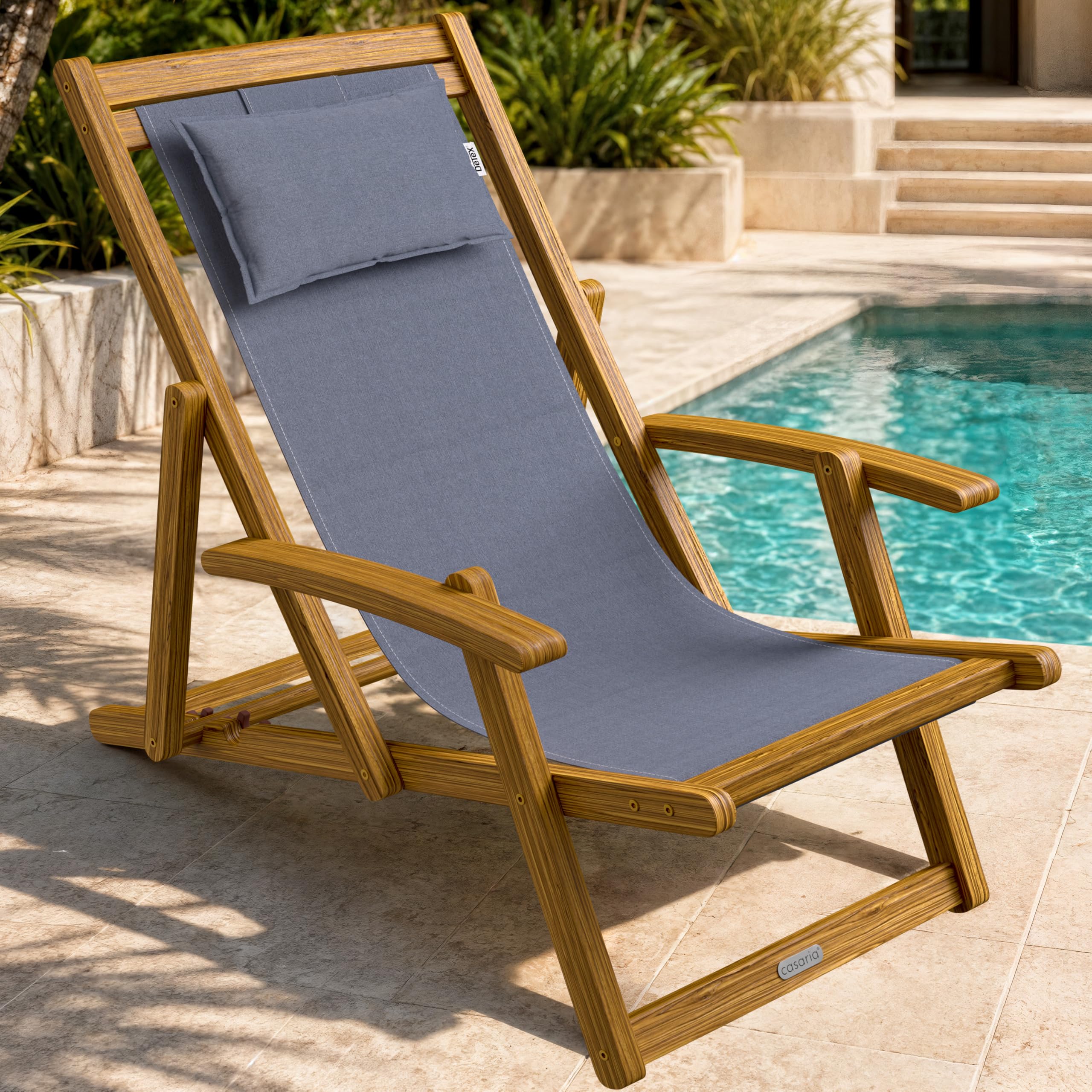 Casaria® Chaise Longue Pliante en Bois Anthracite Chaise de Plage 3 Positions Chilienne transat Jardin Exterieur