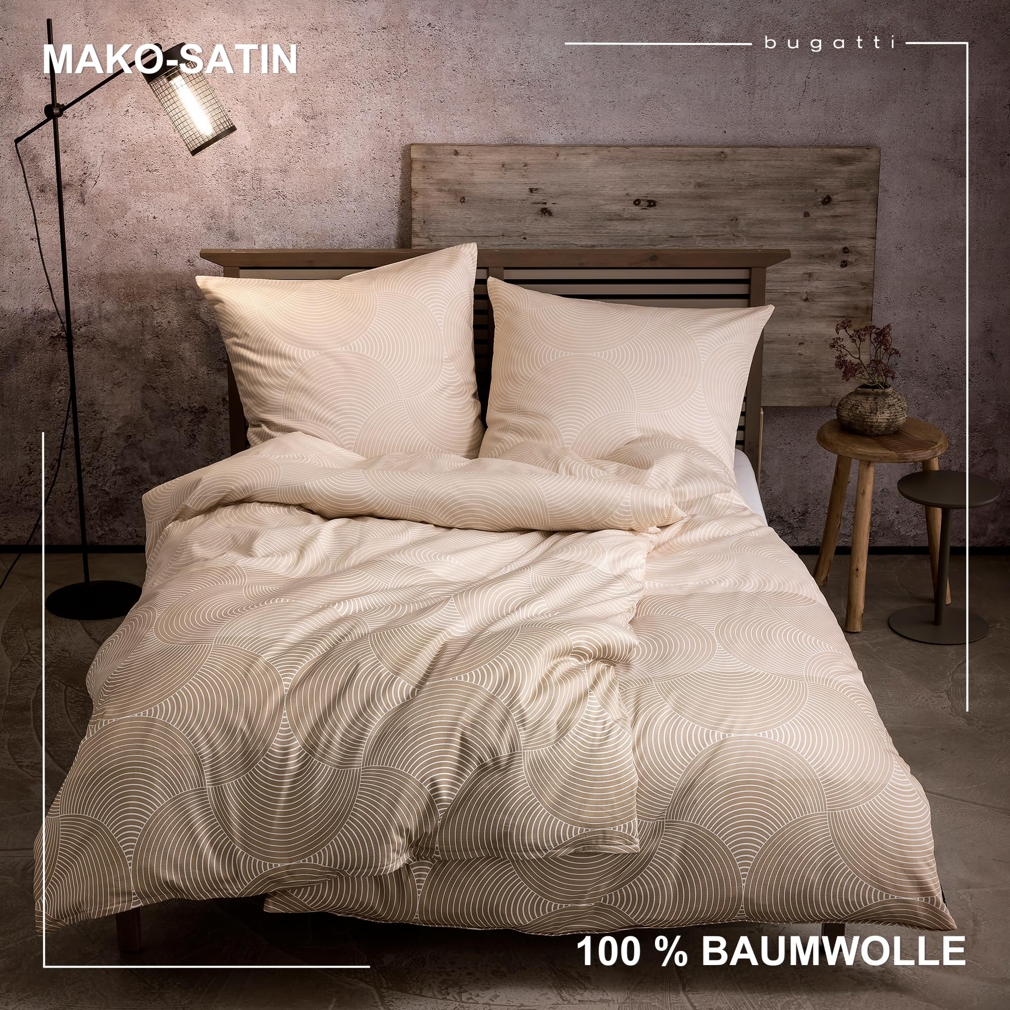 BUGATTI Ropa de cama de 135 x 200 cm – 100% algodón, cierre de cremallera, suave, lavable, diseño de círculos, color beige
