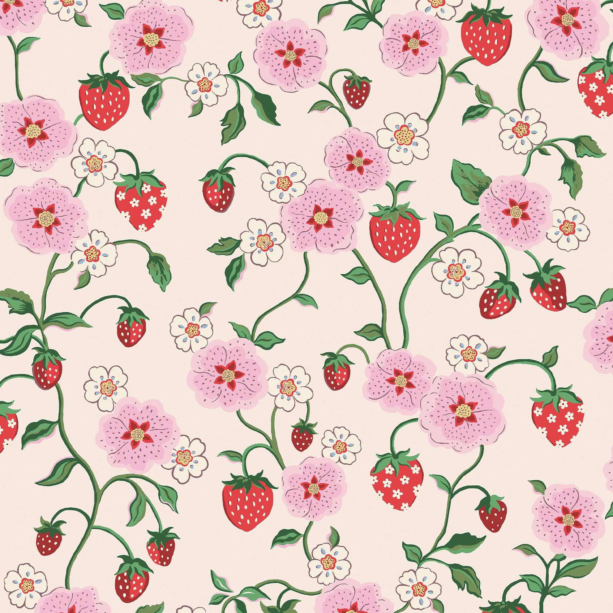 Graham & Brown Cath Kidston Strawberry Spring Floral Wallpaper | Paste the Wall Application | Pink Floral | Eco-Friendly