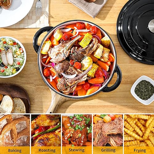 Miniatura 5 de Velaze Olla holandesa de 7.5 cuartos de galón con tapa, horno holandés de hierro fundido esmaltado con asas dobles para hornear pan de masa madre,