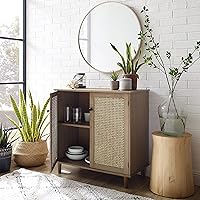 Vista 5 de Volans Juego de 2 armarios de almacenamiento con puertas de mimbre de ratán tejido, aparador para entrada, pasillo o sala de estar, chapa de madera