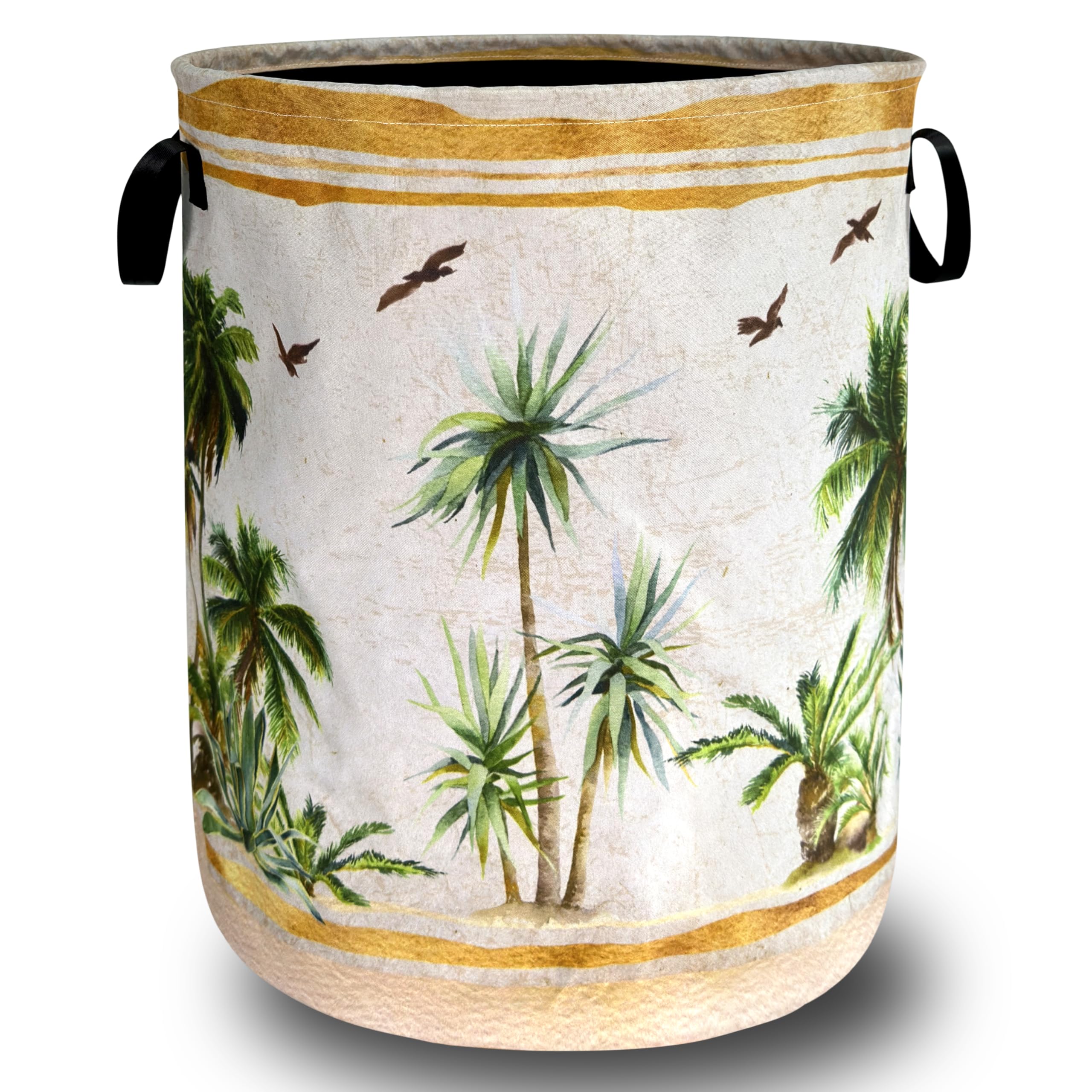 Retro Palm Trees Laundry Hamper Oxford Cloth Foldable Basket 18.9x16.5 Inch