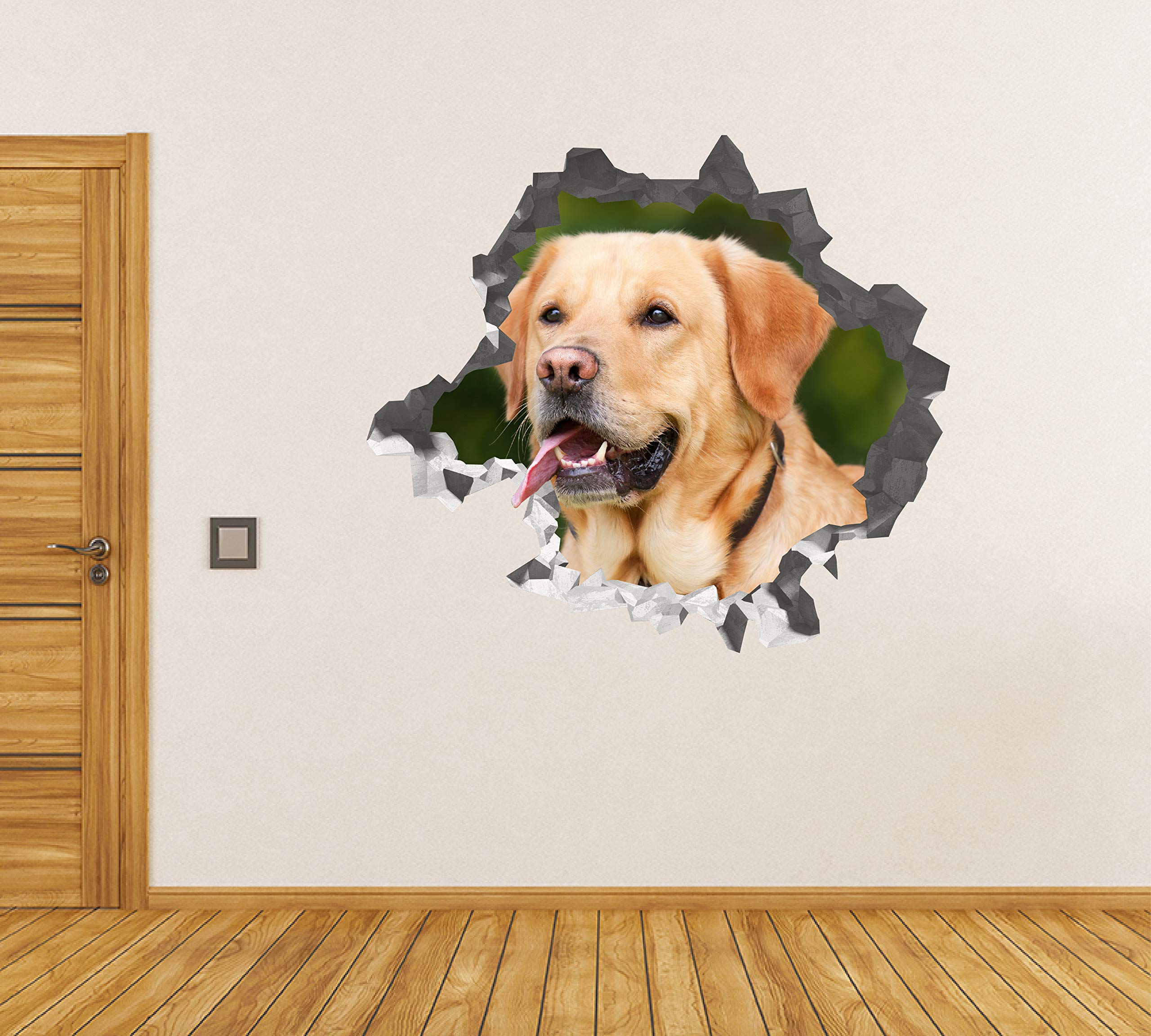 Perro Labrador Amarillo Pegatina - Calcomania Animales - Decoración de Cuartos Niños - Sticker de Cachorro - Decoración Infantil - JS358 (Gigante: 127 cm x 117 cm)
