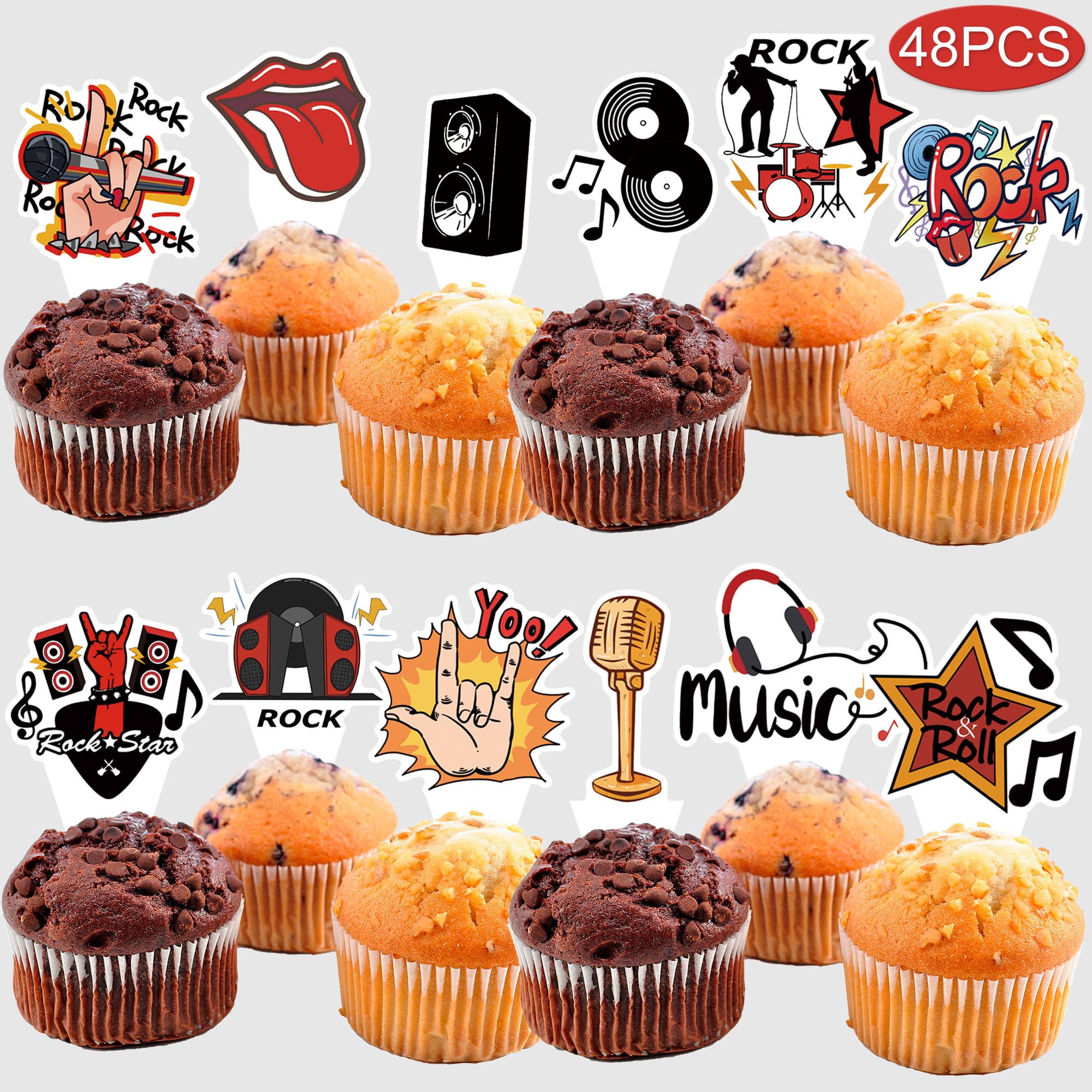 Atsmbiye 48-Piece Rock & Roll Cupcake Toppers - Music Theme Party Decorations For Birthday, Baby Shower - View #4