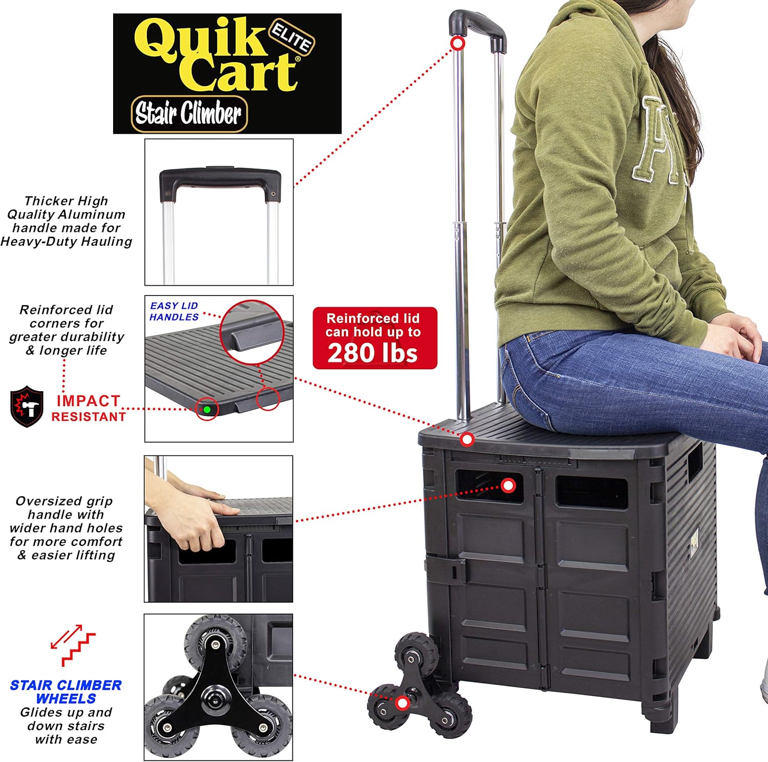 Blасk Frіdау - 70% оƒƒ Dbest Products Quik Cart Elite Stair Climber Wheeled Rolling Crate Teacher Utility With seat Heavy Duty Collapsible Basket With Handle, Black