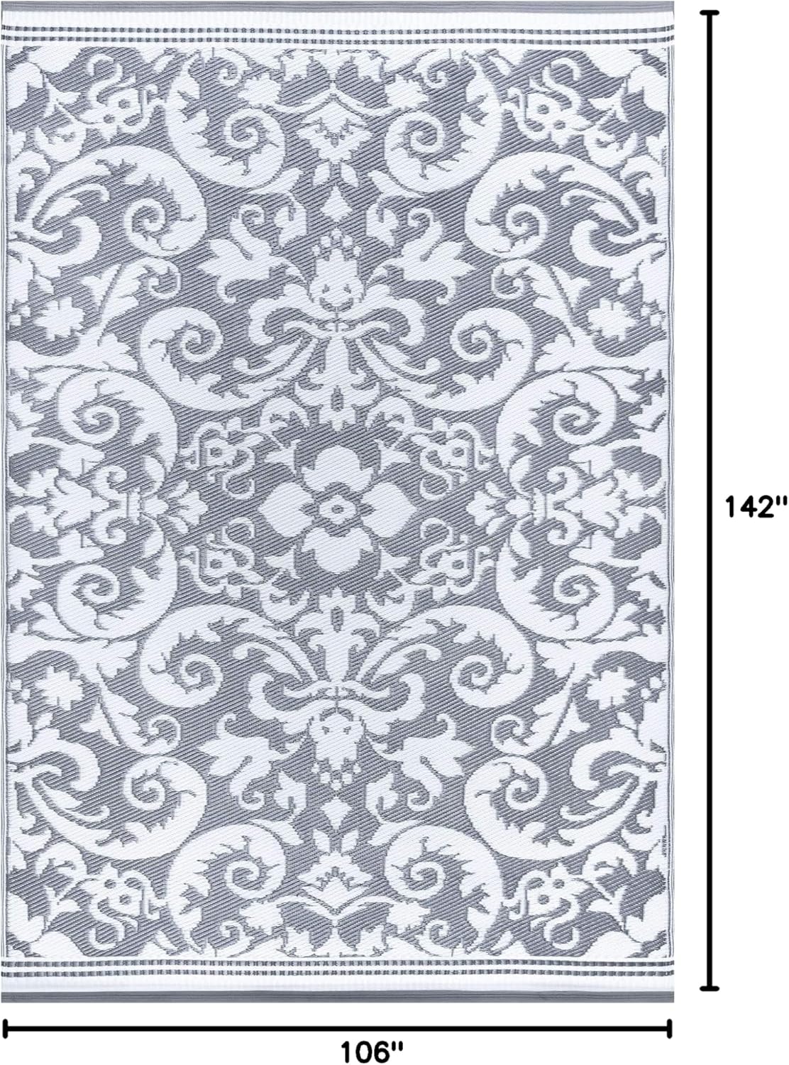 Carrero Gray Reversible Plastic Straw 9x12 Indoor Outdoor Rug for Patios Garden Picnic Camping Mats Waterproof and Washable