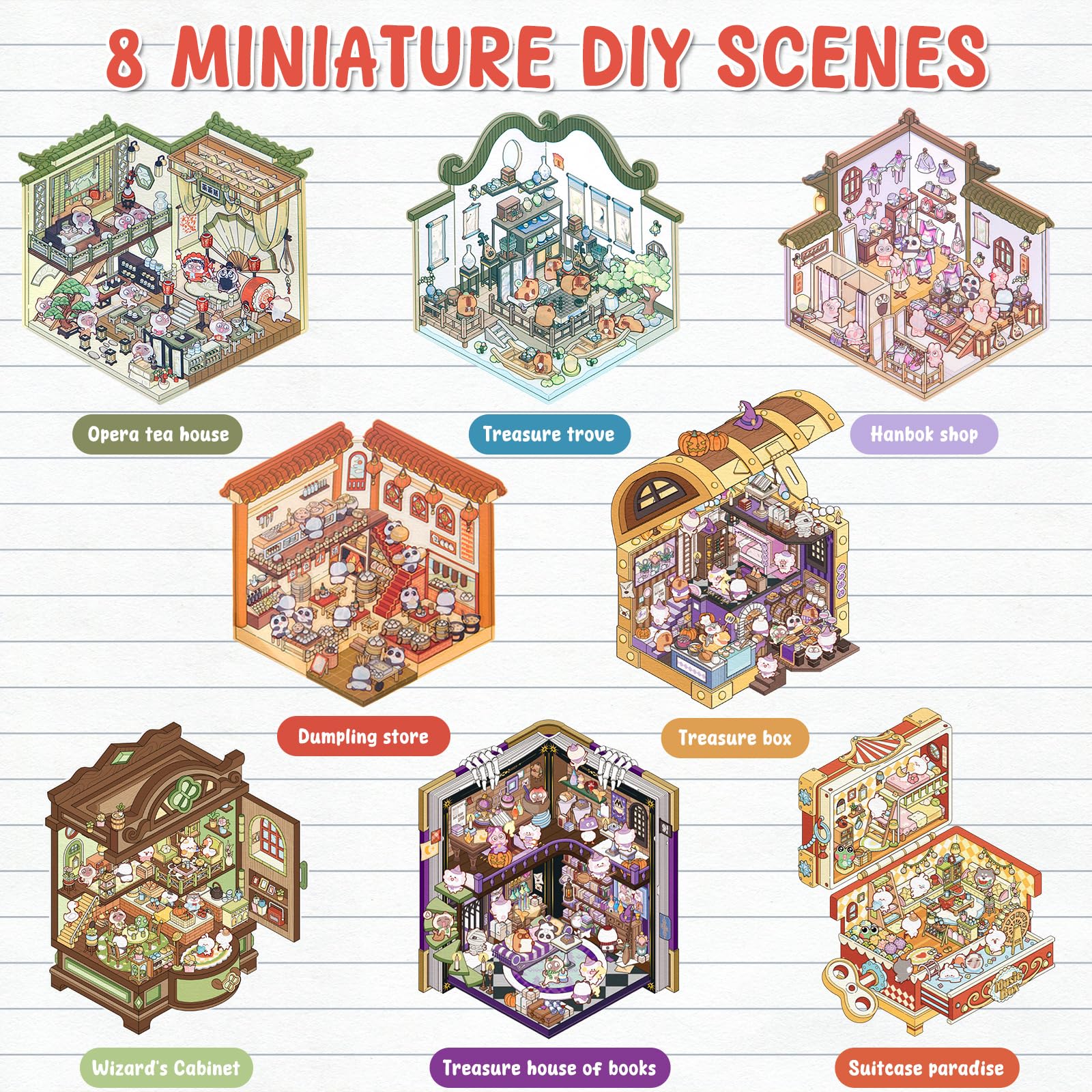 4 adesivi 3D in miniatura 3D per bambini e adulti per scena fai da te con pinzette, adesivi per palcoscenico fai da te