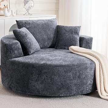 55-Inch Oversized Swivel Accent Chair, Round Barrel, Deep Seat