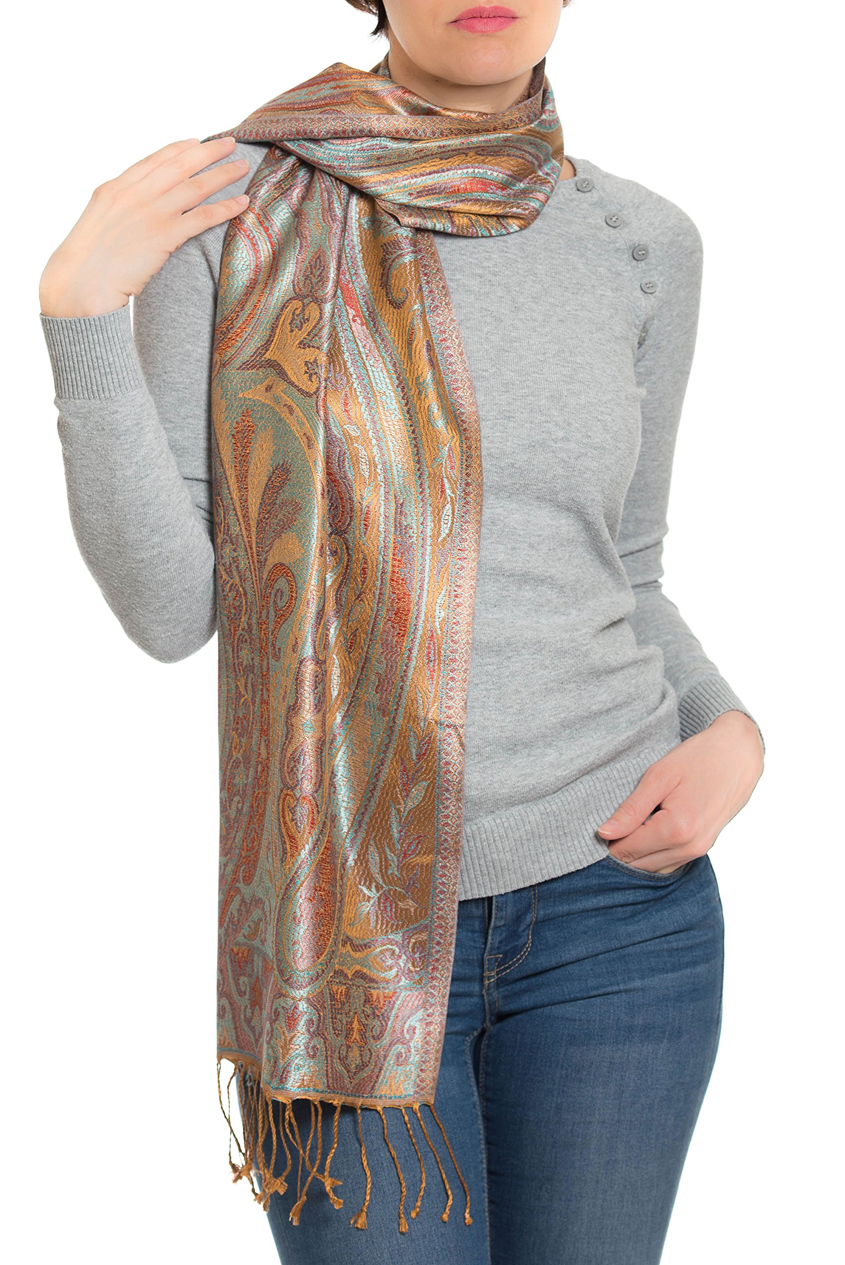 Pashmina bufanda de 100% seda de la India para hombres y mujeres, patrón cachemir/paisley, 160 x 35 cm - pañuelo de seda pura - muchos diseños diferentes