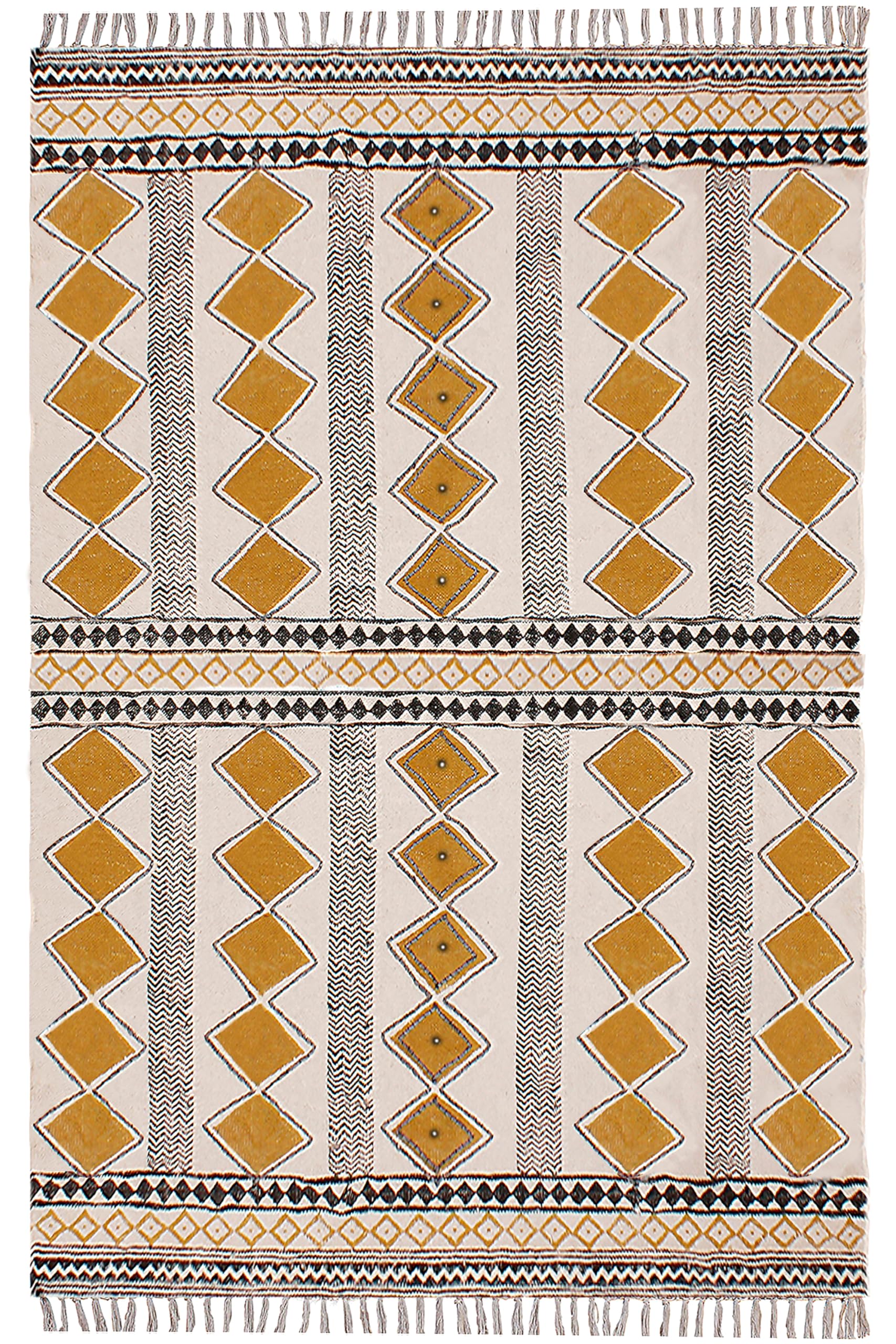 Tapis de couloir kilim fait à la main, coton lavable d'une qualité textile supérieure 61x350cm
