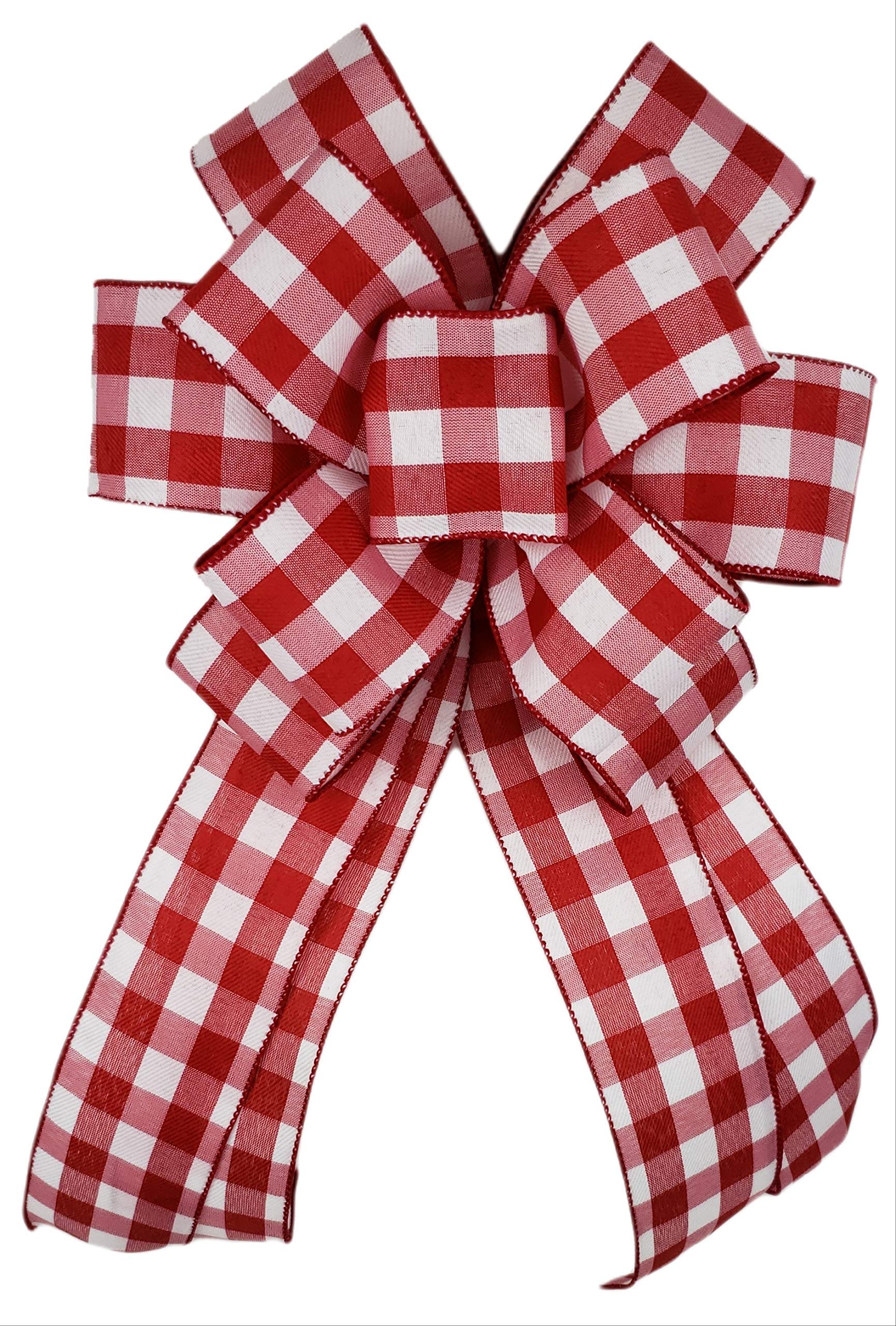 Red White Buffalo Check Plaid Bow for Wreath 10 x 18 inches