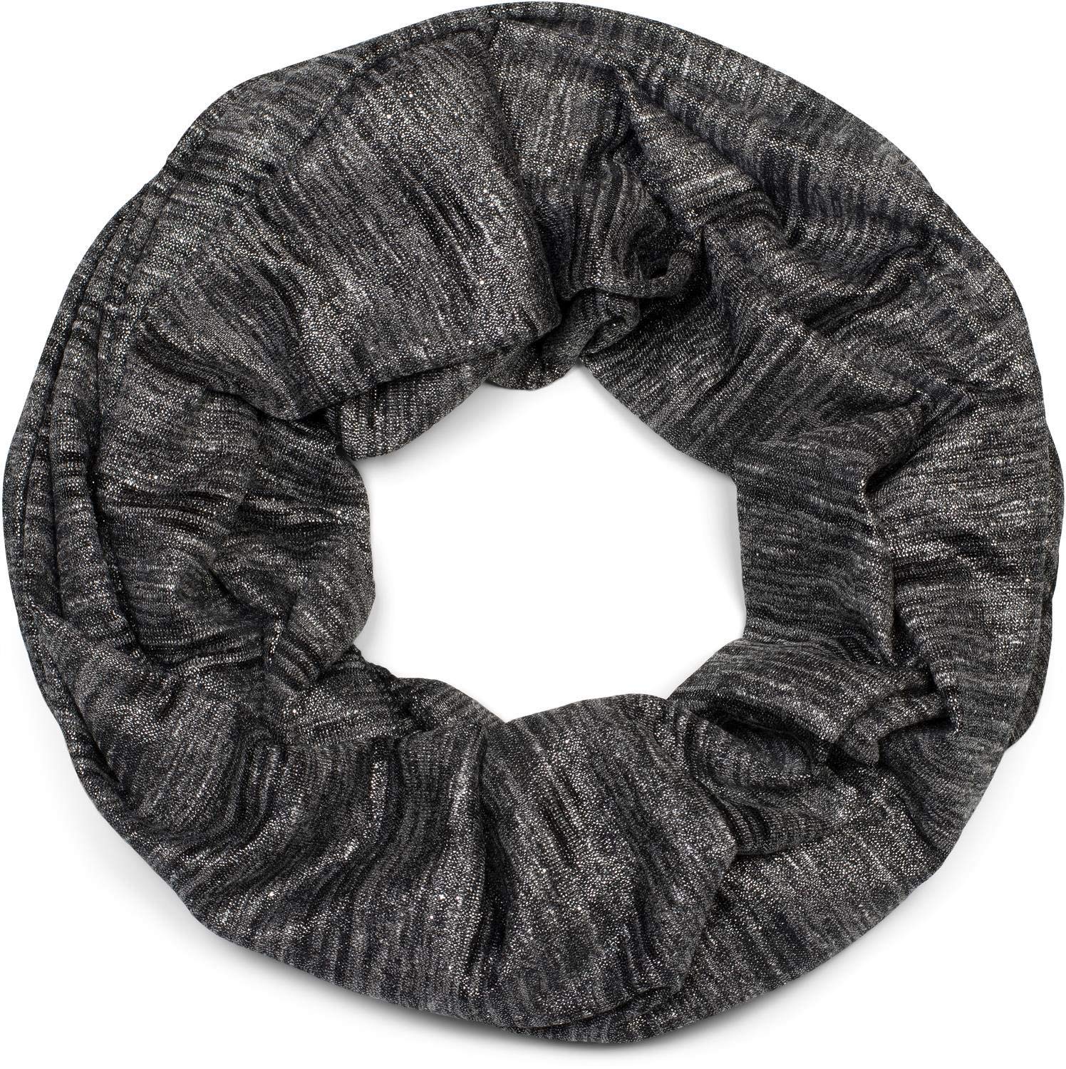 Stylebreaker Women's Mottled Black Loop Scarf With Glitter Threads And Small Sequins, Snood, Shawl, 01017078, Colour: