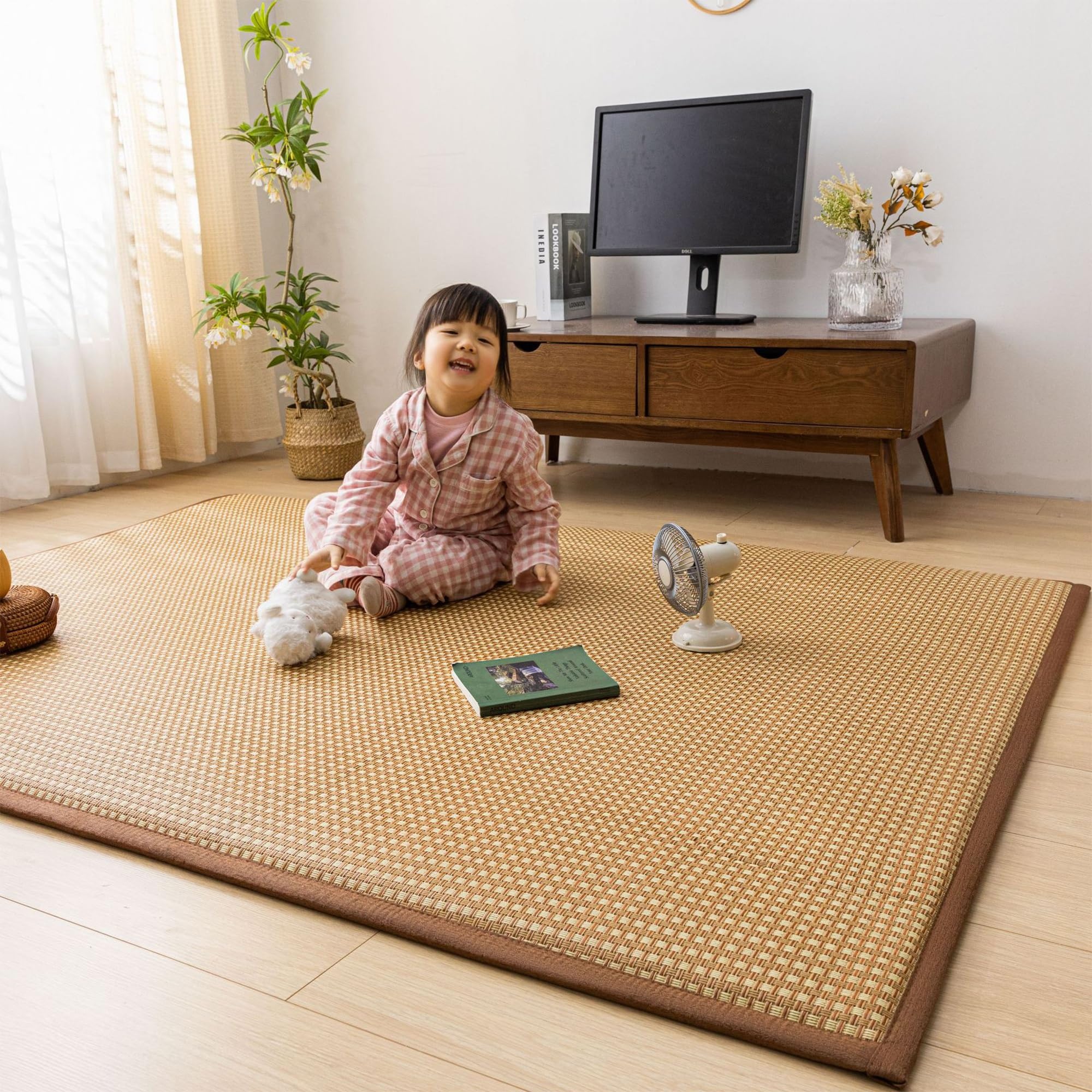 Japanische Futon-Matratze, faltbare Tatami-Matte, Eisrattan-Matten, tragbare Isomatte, aufrollbare Bodenmatratze, Nickerchenmatten, Bambusmatten for das Schlafzimmer zu Hause(Light brown,120x200cm)