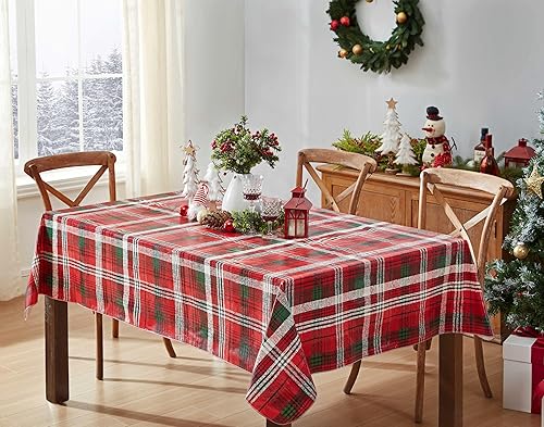 Miniatura 2 de Newbridge Burke - Mantel de vinilo con estampado navideño de cuadros rojos y verdes, mantel clásico de tartán navideño de fácil cuidado, 52 x 70
