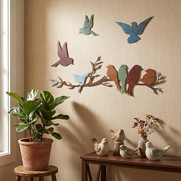 Metal Bird Wall Art Birds on the Branch Decor, Cute Colors