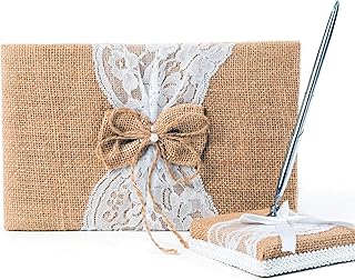 Rustic Wedding Guest Book Made of Burlap and Lace - Includes Matching Pe...