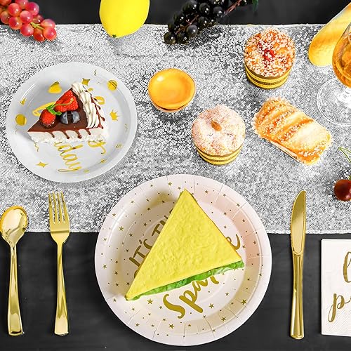 Miniatura 5 de Juego de 4 manteles y camino de mesa de lentejuelas, funda rectangular de confeti de lunares para mesa de comedor, decoración de mesa de plástico