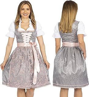 Dirndl Dress Traditional German Oktoberfest Costume - Authentic Dirndl - Oktoberfest Outfit for Women - Bavarian Dress Silver Rose