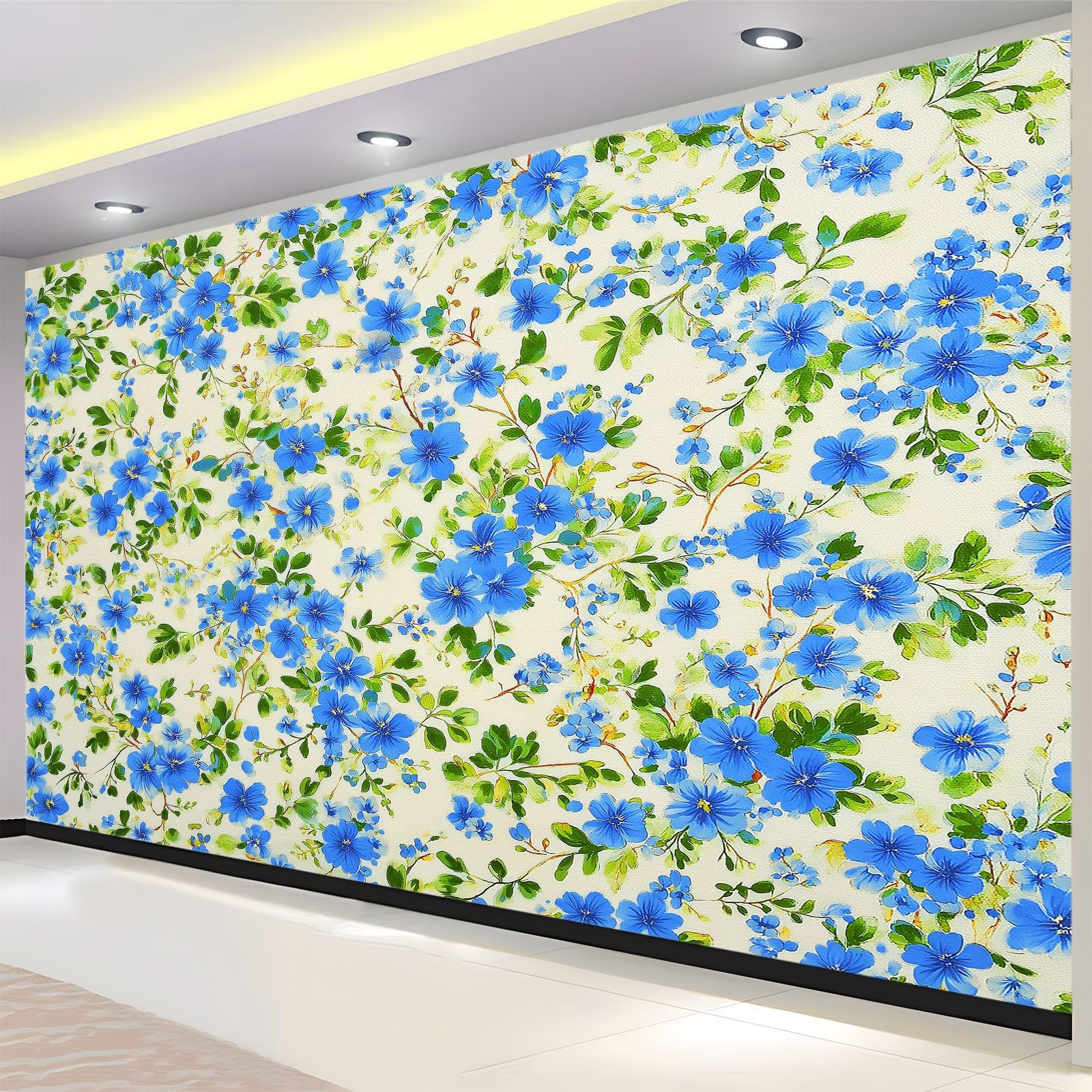 Générique Tapeta z włókniny w stylu vintage kwiatowy nadruk niebieskie liście 250 x 175 cm, panoramiczna zielona tapeta, łatwa do zainstalowania dekoracja ścienna do salonu sypialni kuchni