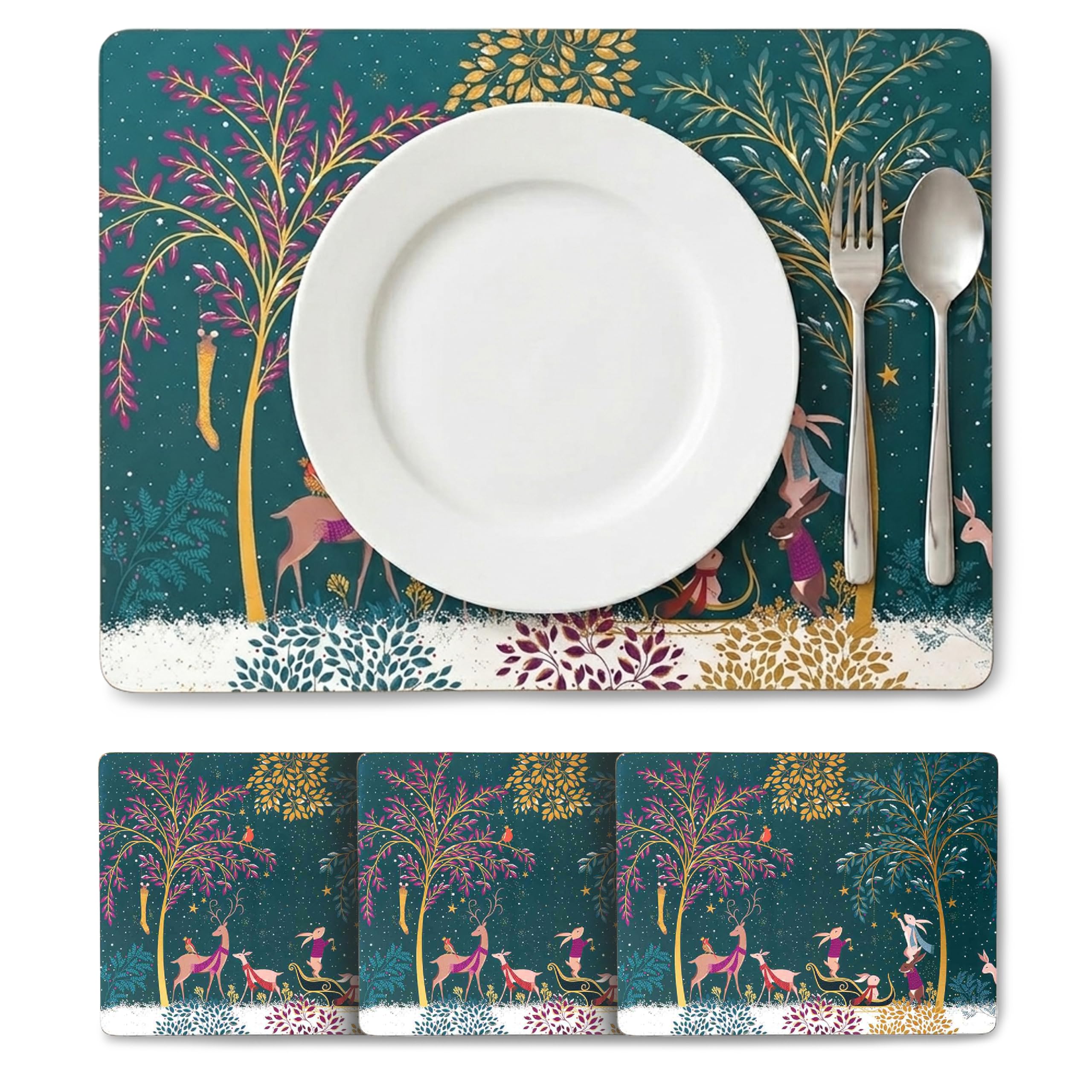Woodland Tales Platzsets, groß, Grün, 4 Stück