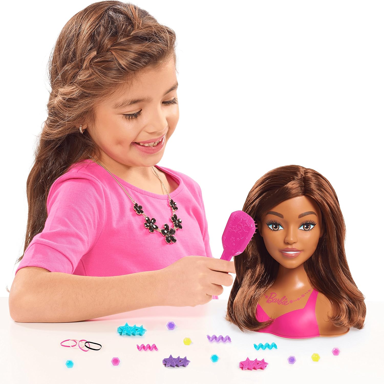 Barbie Small Styling Head, Brown Hair, Includes 20 Pieces and Customizable Barrettes