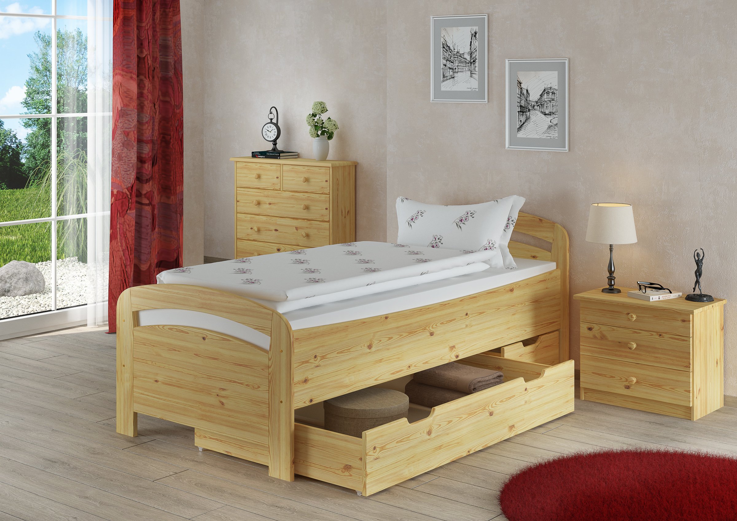 Erst-Holz®Bett Extra Hoch 90 x 200 Kiefer Massiv ohne Rost