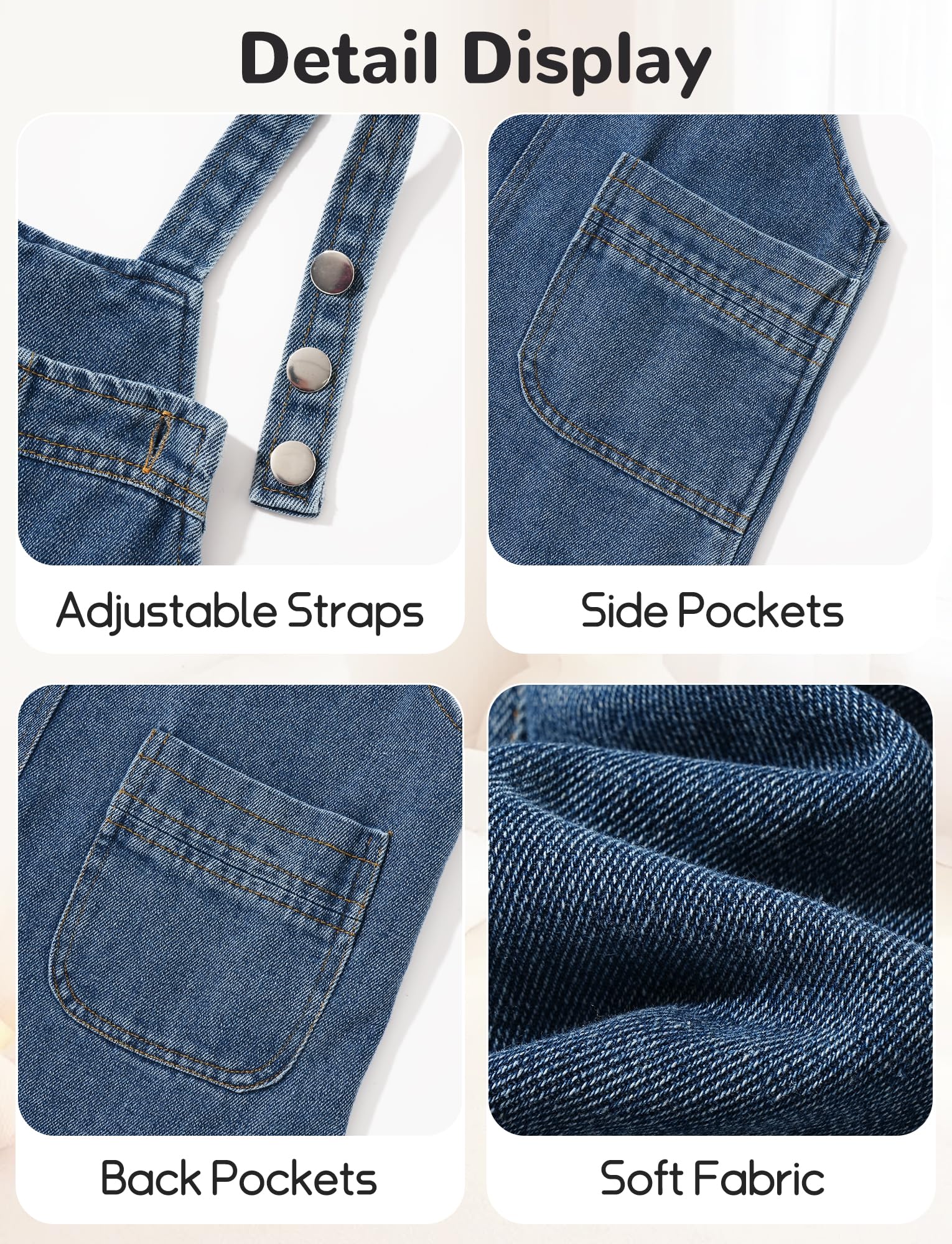Happy Cherry Salopette en jean pour bébé garçon fille avec poche printemps été coton doux denim bretelles réglables salopette 6 mois à 5 ans