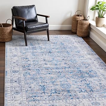 Carvapet 3x5 Blue Vintage Floral Area Rug Washable Small Accent Carpet