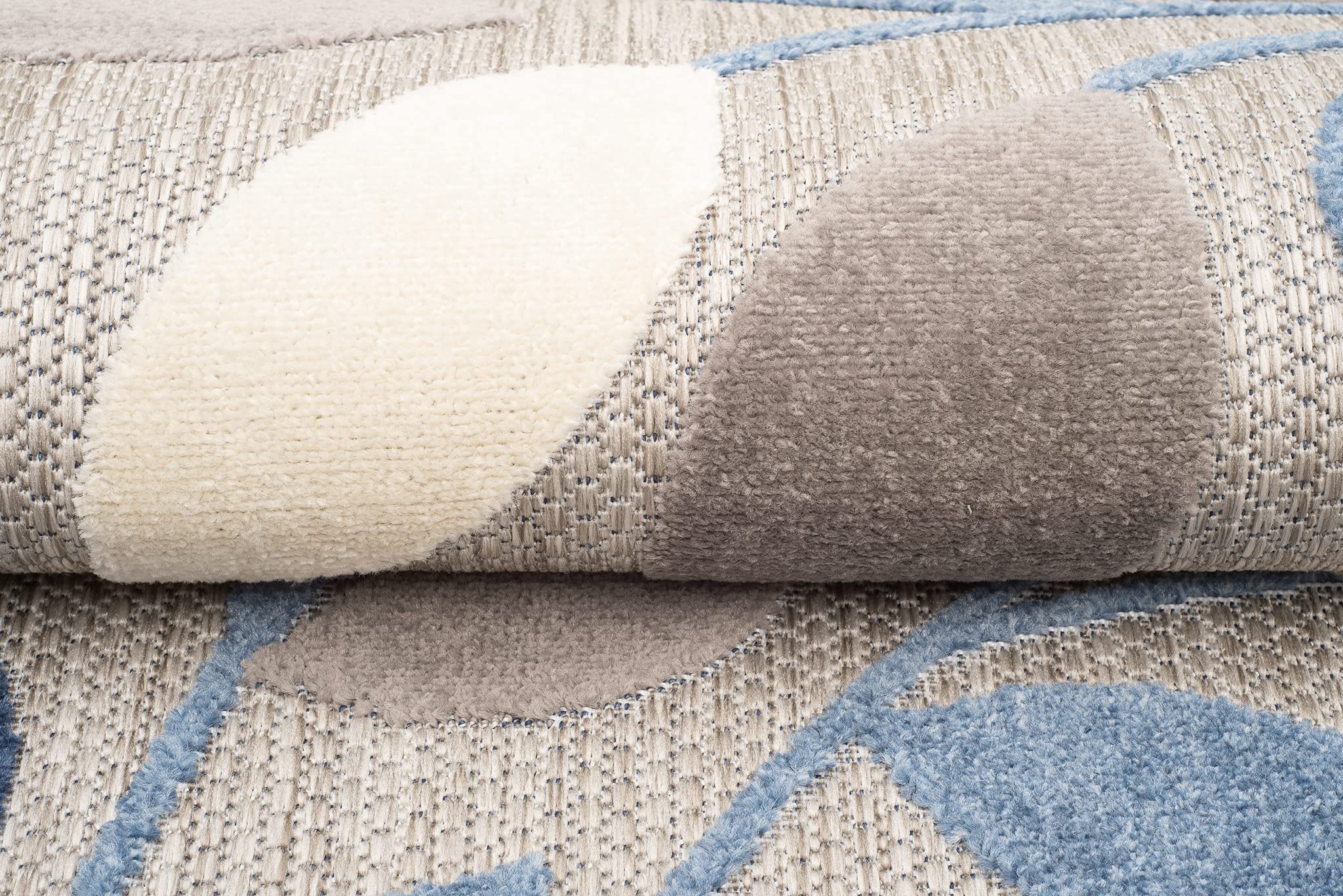 TAPISO Alfombra para terraza, Exterior, Interior, terraza, balcón, jardín de Invierno, Cocina, salón, Moderna, Beige, Azul, Gris, Hojas, Aspecto 3D, Resistente a la Intemperie, Oeko-Tex, 200 x 300 cm