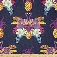 Vista 66 de Ambesonne Tela de Mariposas por Yarda, Patrones de Mariposas Estacionales Alegres Selva Tropical Naturaleza Salvaje Ilustración, Tela Decorativa