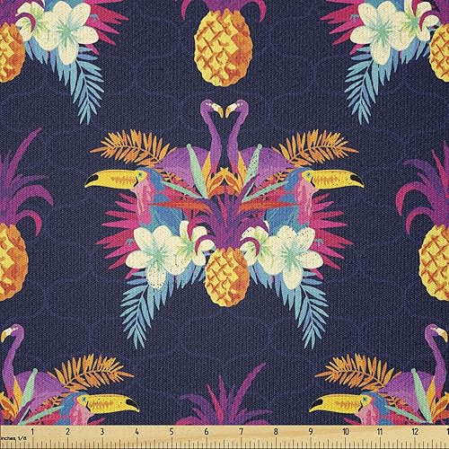 Miniatura 66 de Ambesonne Tela de Mariposas por Yarda, Patrones de Mariposas Estacionales Alegres Selva Tropical Naturaleza Salvaje Ilustración, Tela Decorativa