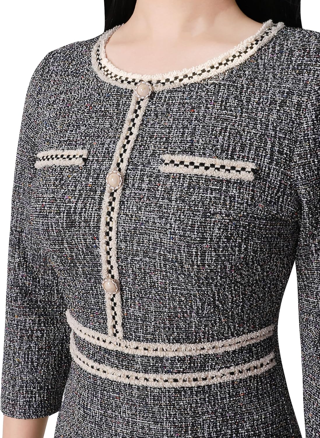 VFSHOW Womens Button Crew Neck Wear to Work Office Business Casual Church Party Slimming Fitted Bodycon Pencil Sheath Dress - Image 4