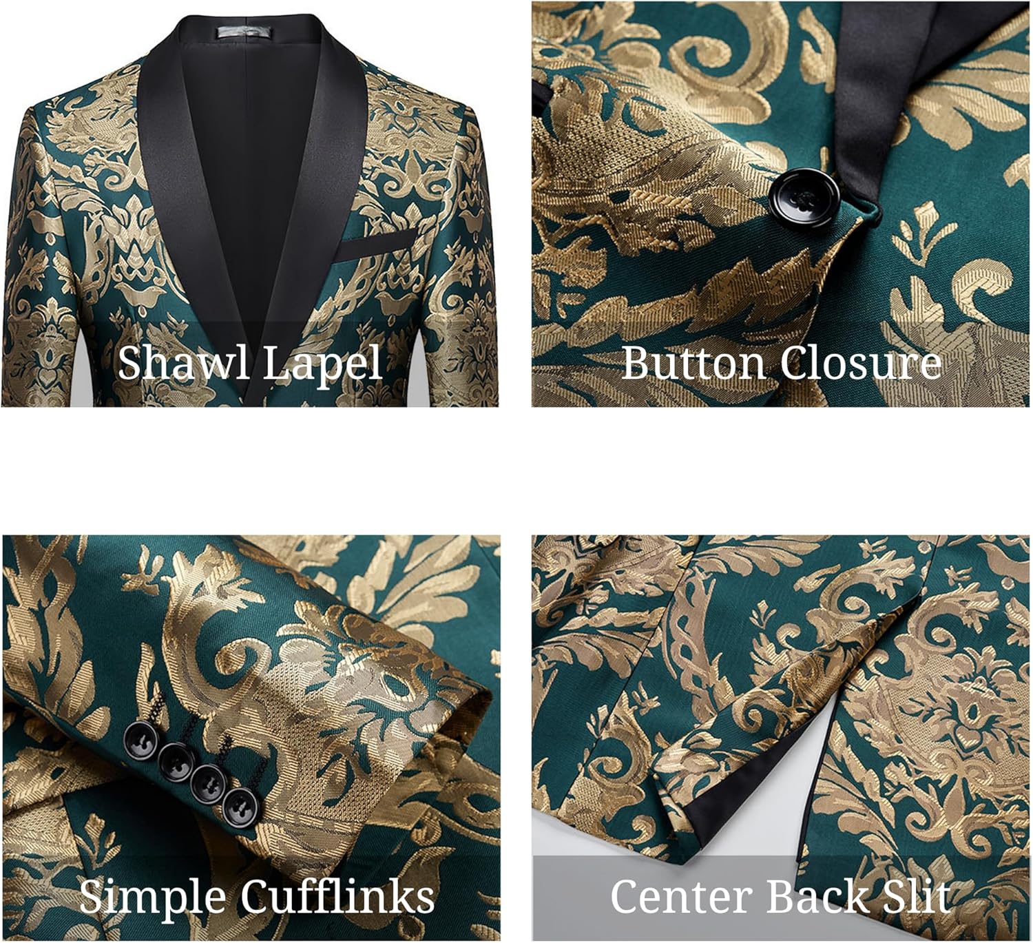 UNINUKOO Men's Suit 2 Piece Floral Paisley Regular Fit Tuxedo Suits for Men Dinner Party Jacket Pants Set - Image 5