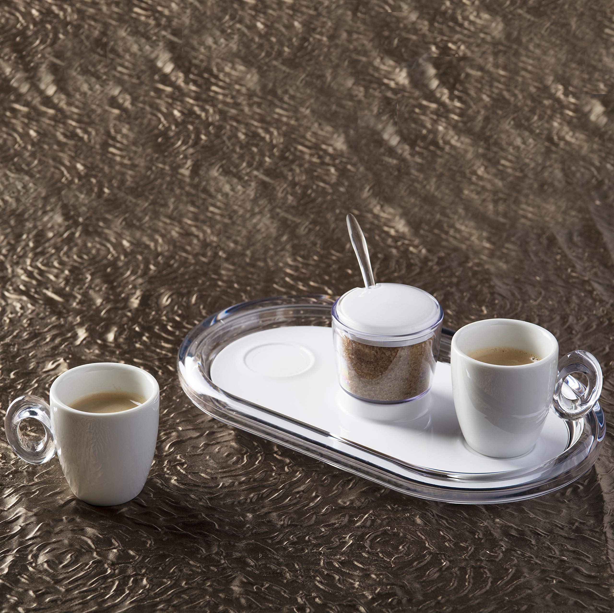 Omada Design Set 2 Tazzine Caffè in porcellana con Vassoio, Zuccheriera e Cucchiaino in acrilico trasparente, Made in Italy, Linea Crystal, Rosso