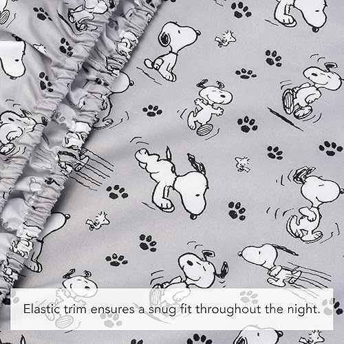 Miniatura 3 de Berkshire Blanket Peanuts - Juego de sábanas para niños, tamaño individual, 3 piezas, Peanuts Mini Poses and Paws Grey, lindo personaje Snoopy
