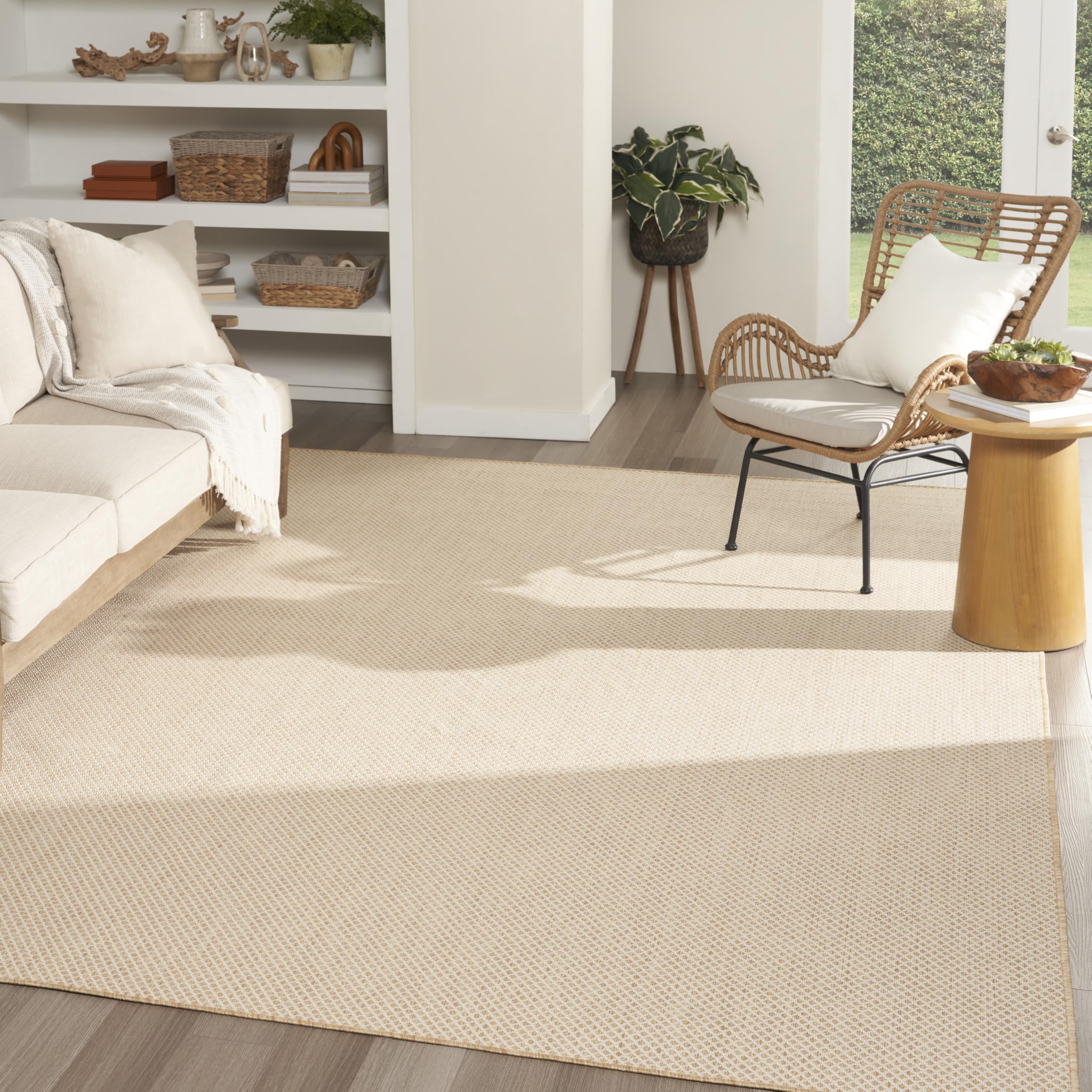 Nourison Home Courtyard Natural 9' x 12' Area Rug - Easy Clean, Non Shedding, Bed Room, Living Room, Dining Room, Kitchen (9' x 12')