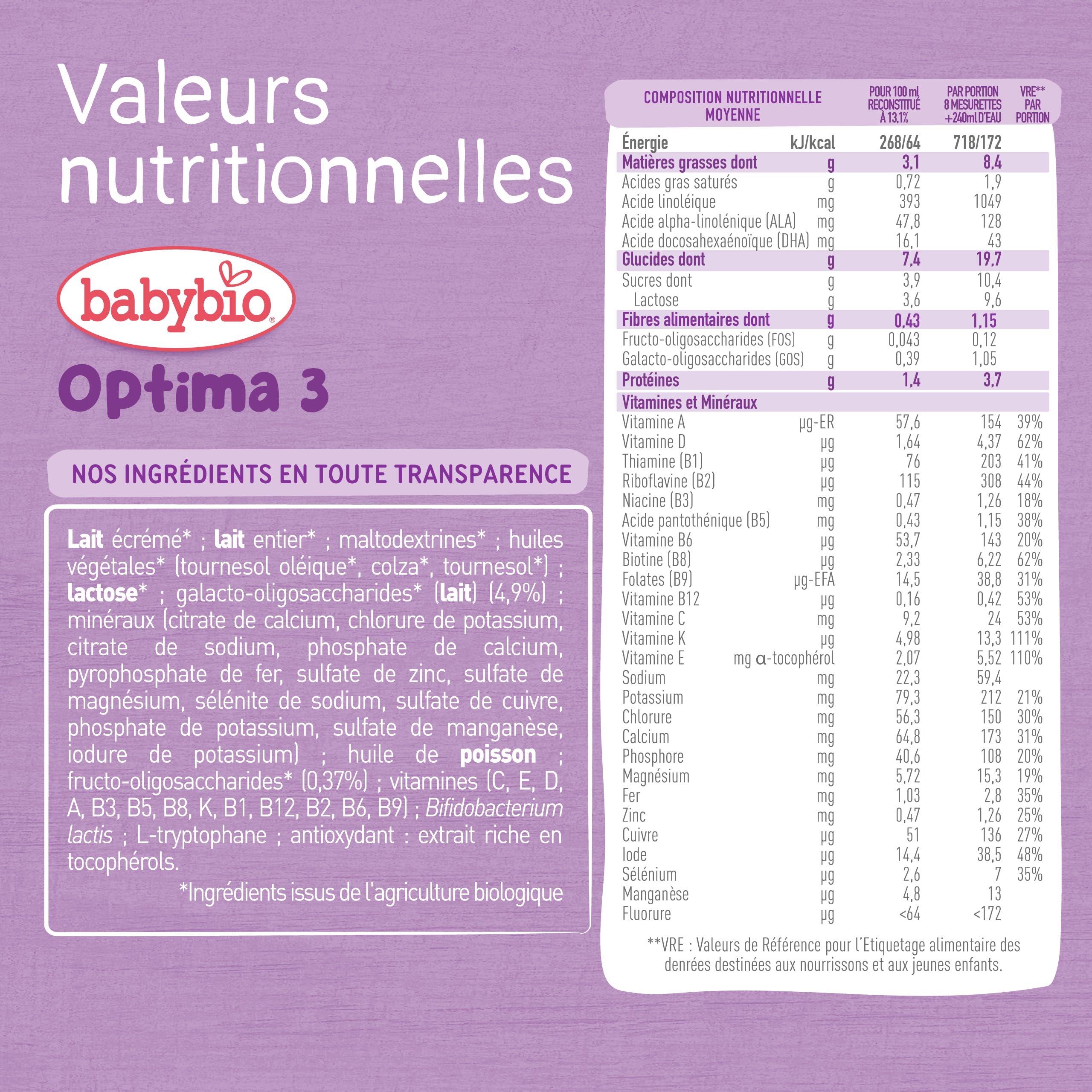 Babybio - Lait Infantile - Optima 3ème Âge avec Fibres - 800g - dès 10 Mois - BIO - Fabriqué en France - Sans Huile de Palme - Lot de 6