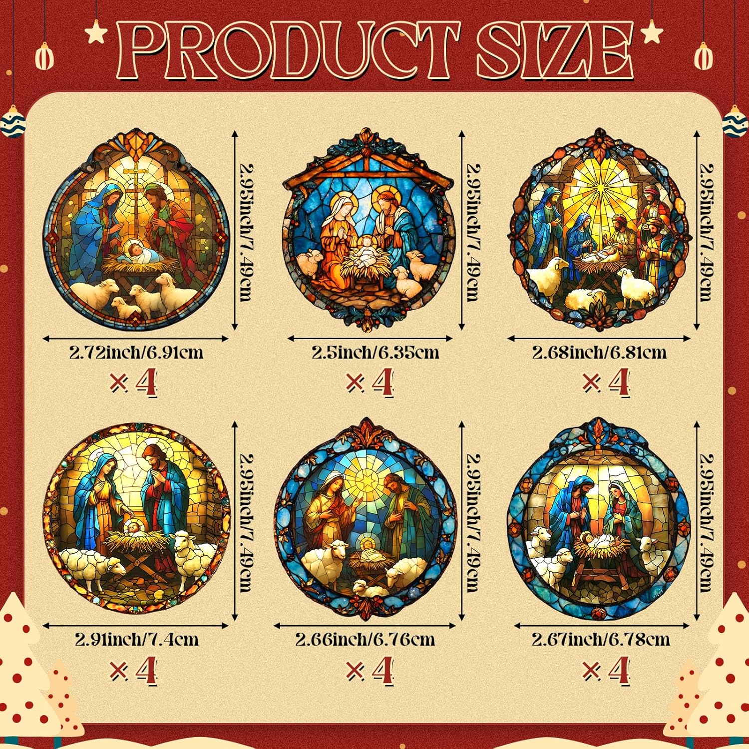 24 Pieces Christmas Nativity Scene Ornaments Acrylic Round Shape Christian Hanging Ornaments Jesus Nativity Religious Crafts with Ropes for Christmas Tree Party Decorations Christian Gifts - Image 2