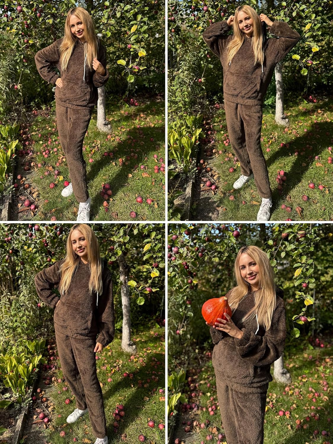 ZAFUL Women's Fuzzy Fleece Pajamas Sets Loungewear Long Sleeve pocket Casual Hoodies and Pants Set 2 Piece Fluffy Sleepwear - Image 5