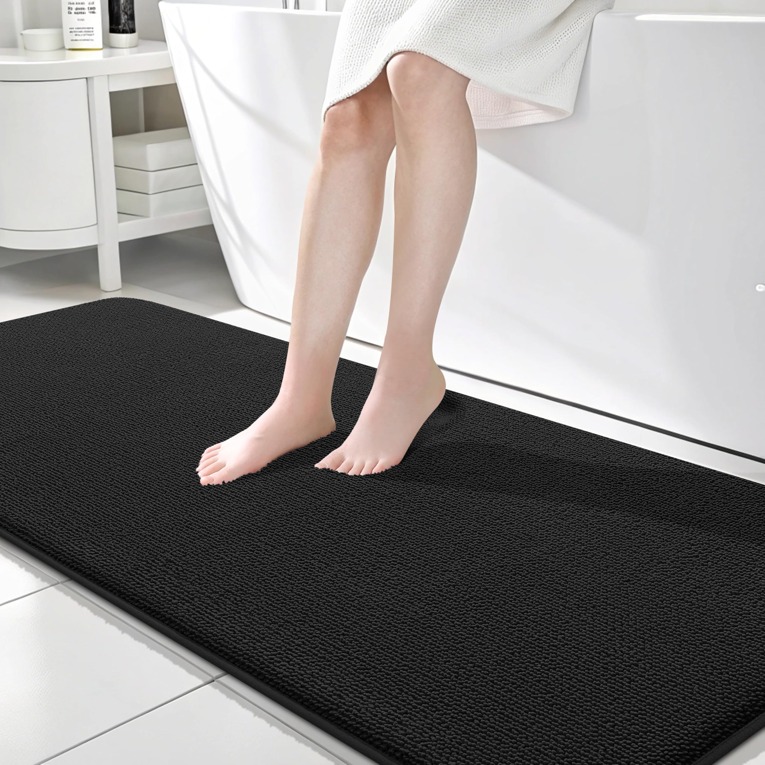 Photo 1 of OLANLY Thick Memory Foam Bathroom Runner Rugs 70x24, Extra Soft Absorbent Long Bath Rug, Quick Dry Bath Mats, Non-Slip, Machine Washable Mat for Bathroom, Tub and Shower, Home Decor Accessories, Black