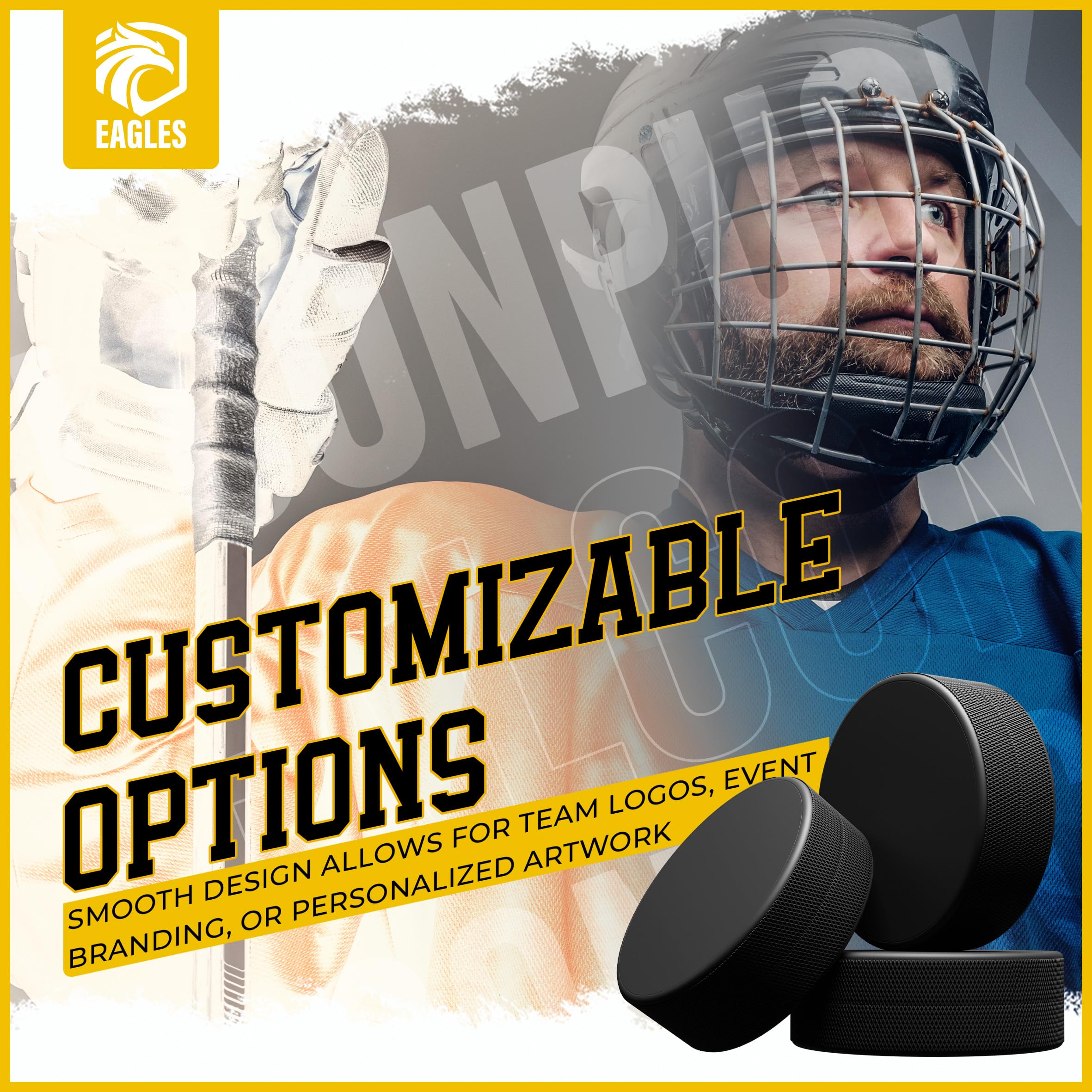 EAGLES Lot de 6 ou 50 palets de hockey sur glace | Poids et taille réglementaires officiels de haute qualité pour la pratique et l'entraînement classique – 170,1 g de diamètre 7,6 cm d'épaisseur 2,5