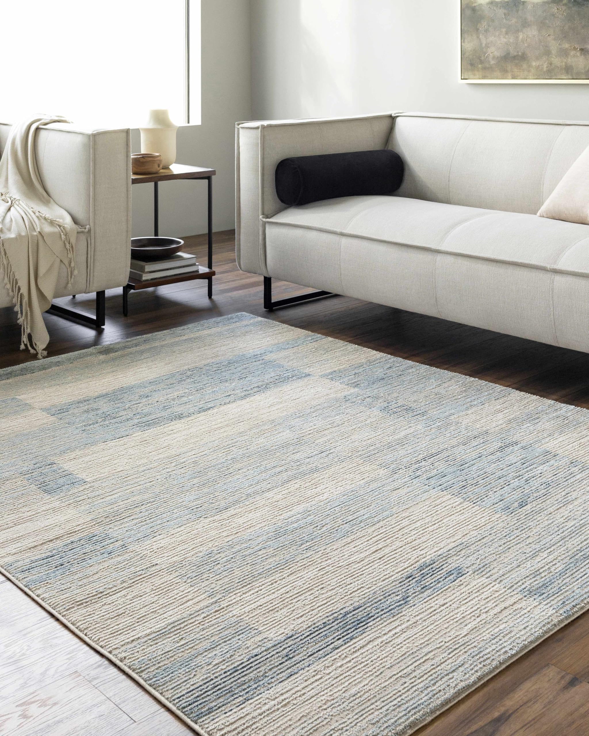 Mark&Day Area Rugs, 5 by 8” Ahron Modern Navy Area Rug, Blue Beige Ivory Carpet for Living Room, Bedroom or Kitchen (7'10" x 10')