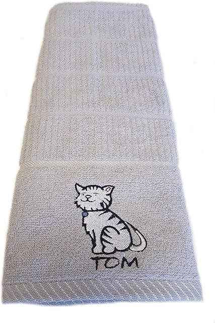 Sue Rossi Ltd Kitchen Tea Towels 100% Turkish Cotton Soft Absorbent Terry Dish Cloth Animal Design Hand Towel Grey Or Silver (Silver Grey Cat)