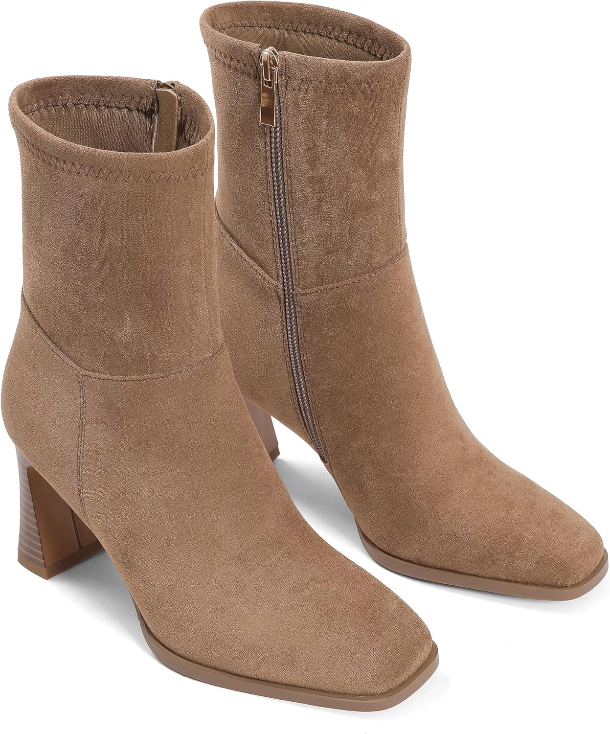 Ankle Boots For Women Square toe Short Booties Chunky Heel Booties Dress Fall Boots Side Zip Low Heel Combat Mid Calf Fashion Motorcycle Shoes Travel Casual Outfit